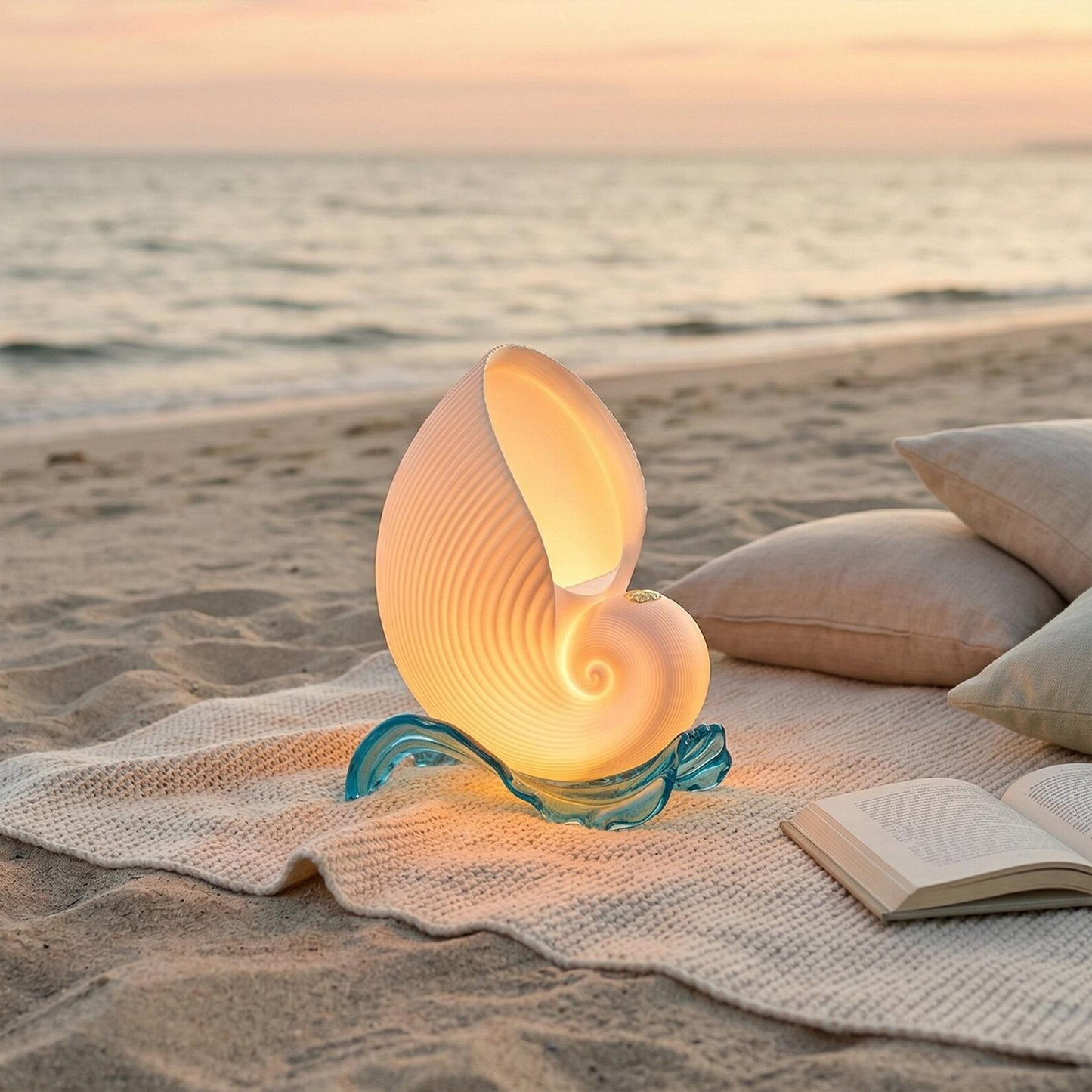 Shell Night Lamp With Sea Wave Sound , Coastal Table Lamp
