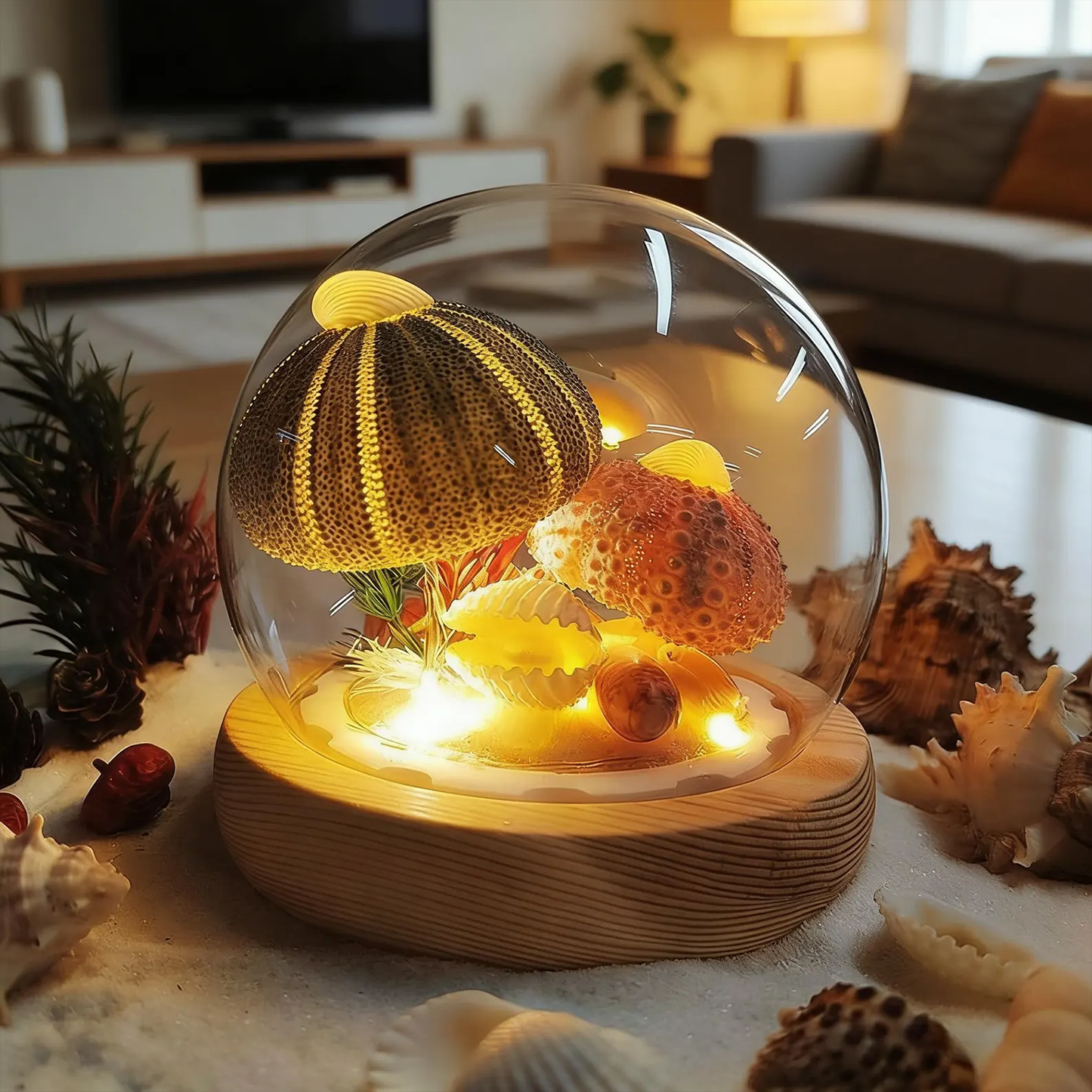 Glass Ball With Marine Mussels, Tuning Night Lamp