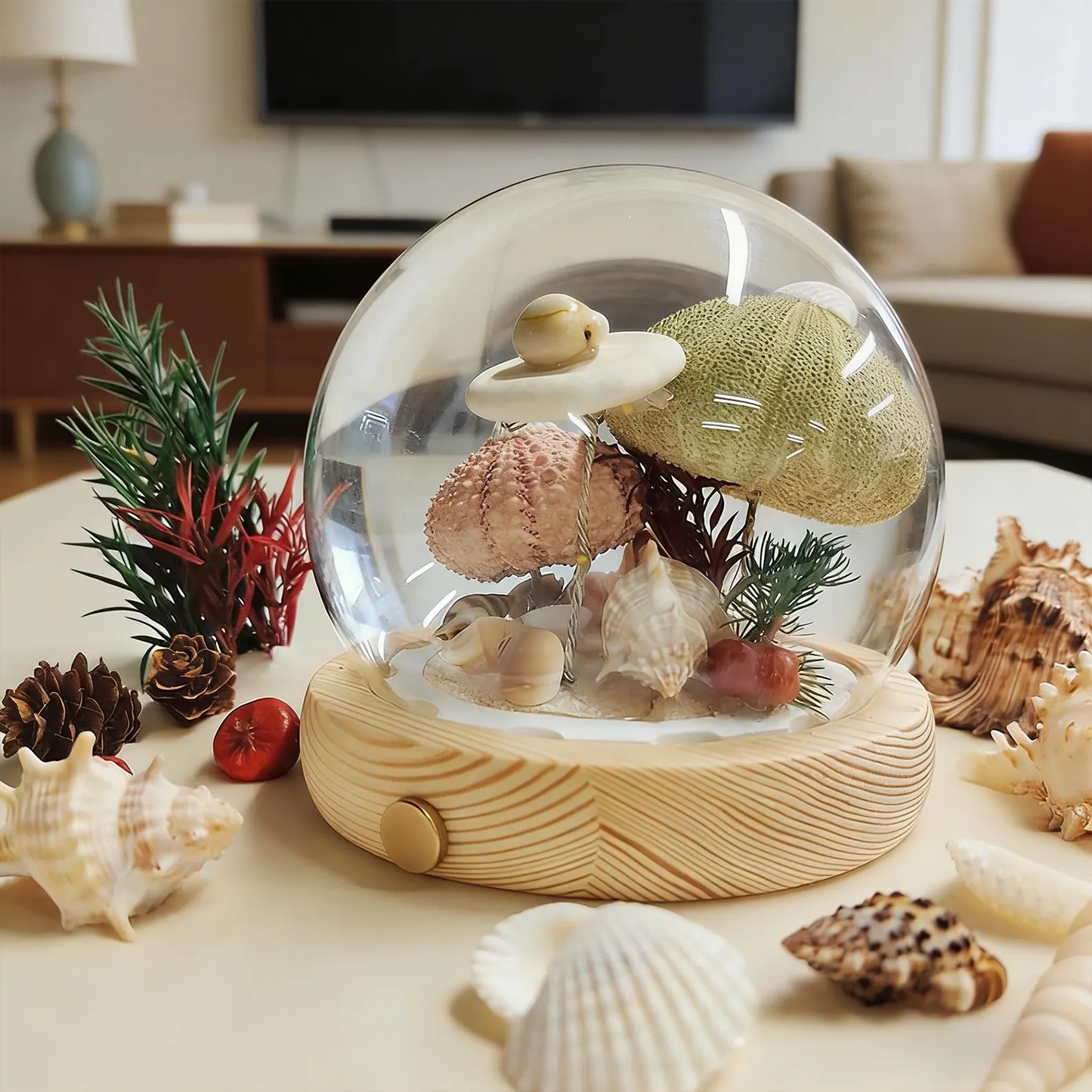 Glass Ball With Marine Mussels, Tuning Night Lamp