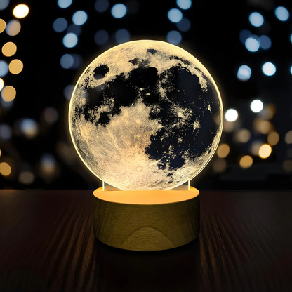 Ball Night Lamp With Moon Motif, Backlit Wooden Base