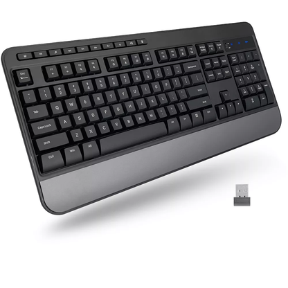 2.4GHz RF Wireless Full Size Multimedia Keyboard with Integrated Wrist Rest
