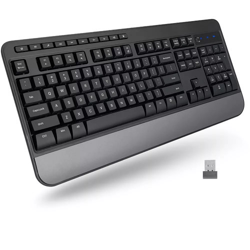 2.4GHz RF Wireless Full Size Multimedia Keyboard with Integrated Wrist Rest