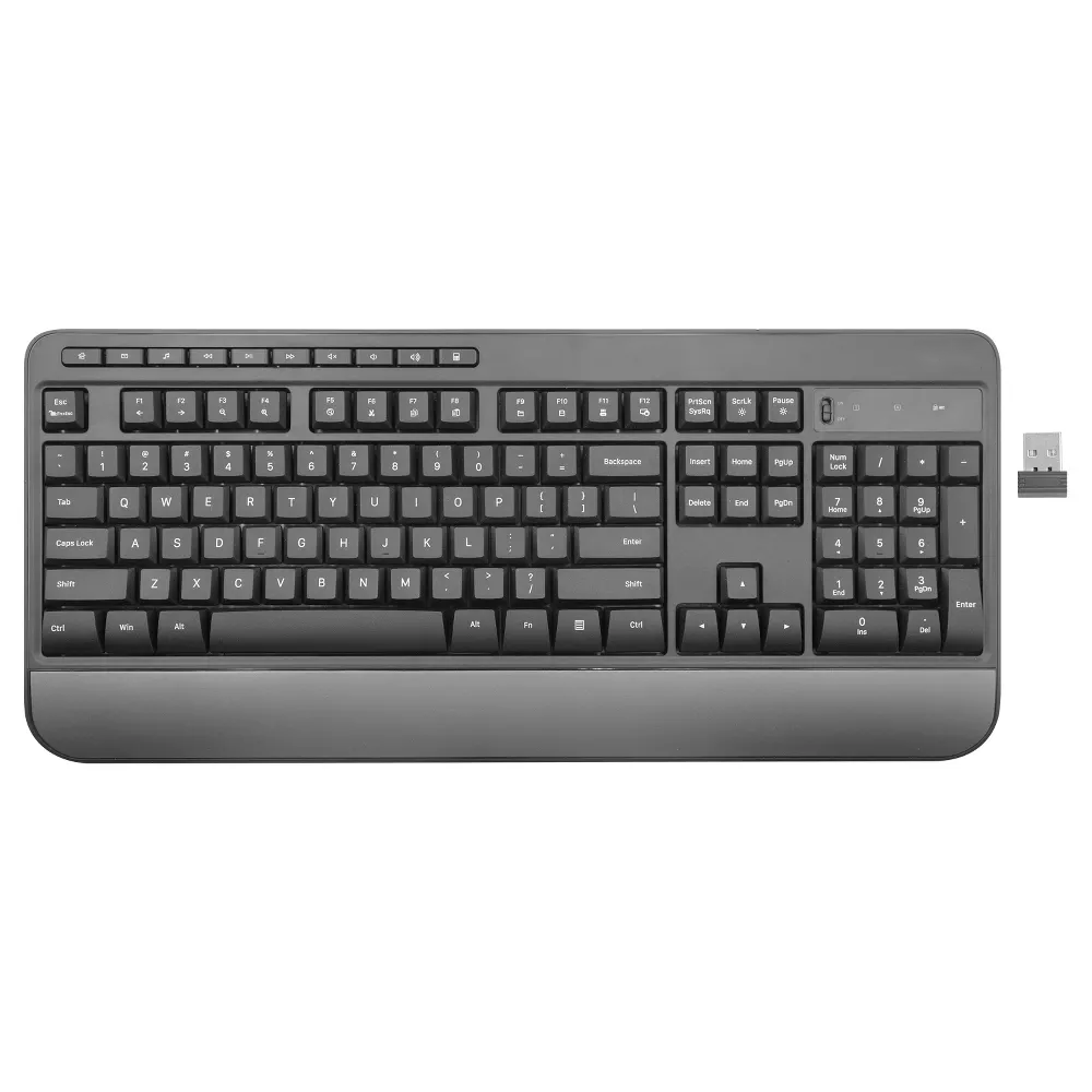 2.4GHz RF Wireless Full Size Multimedia Keyboard with Integrated Wrist Rest